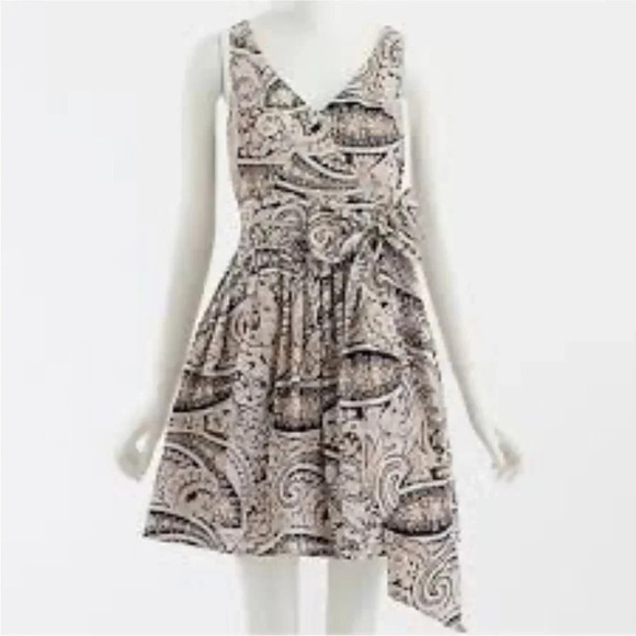 J. Crew Dresses & Skirts - J. Crew Cecelia Paisley V Neck Brown White Tie Waist Knee Short Dress Size 4